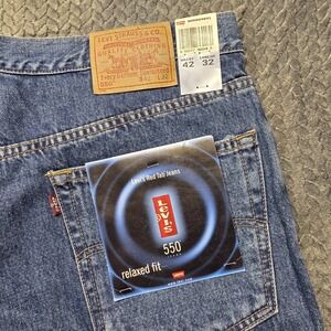Vintage Levi's 550 Relaxed Fit Jeans 42x32‎ Blue Denim Red Tab NWT 90s Paper Tag